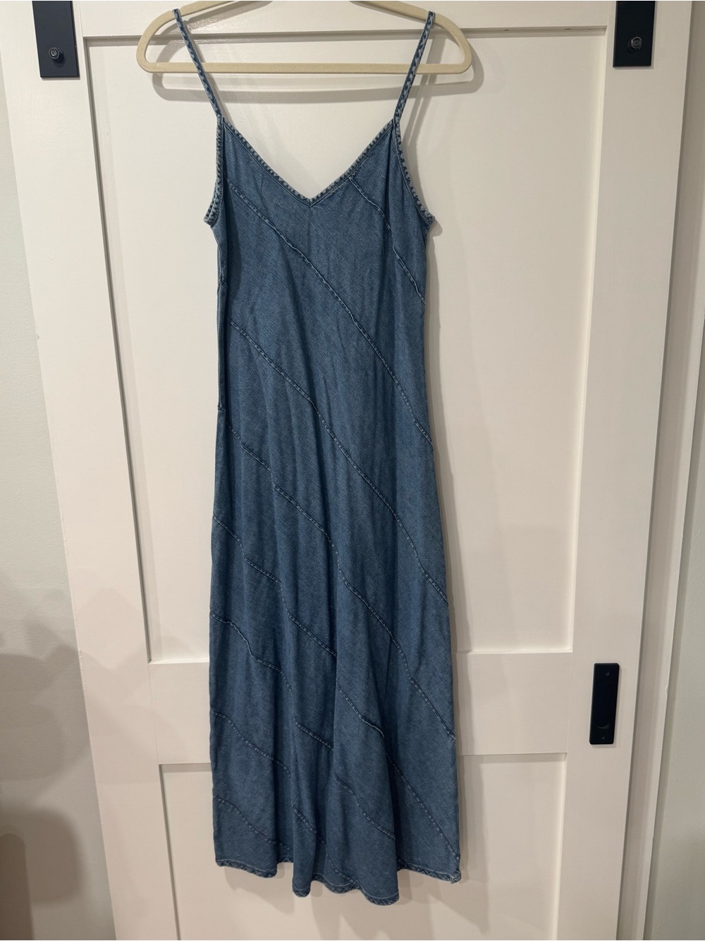 Zara Denim Maxi Slip Dress in Washed Blue